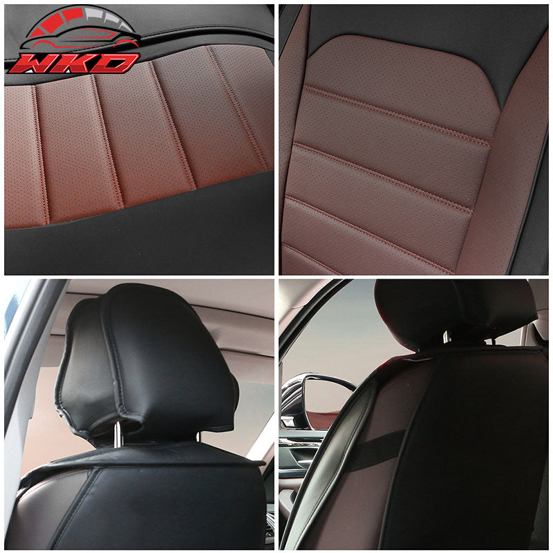 For 07-23 Silverado 1500 2500/3500HD Seat Covers Black&Brown PU Leather Full Set