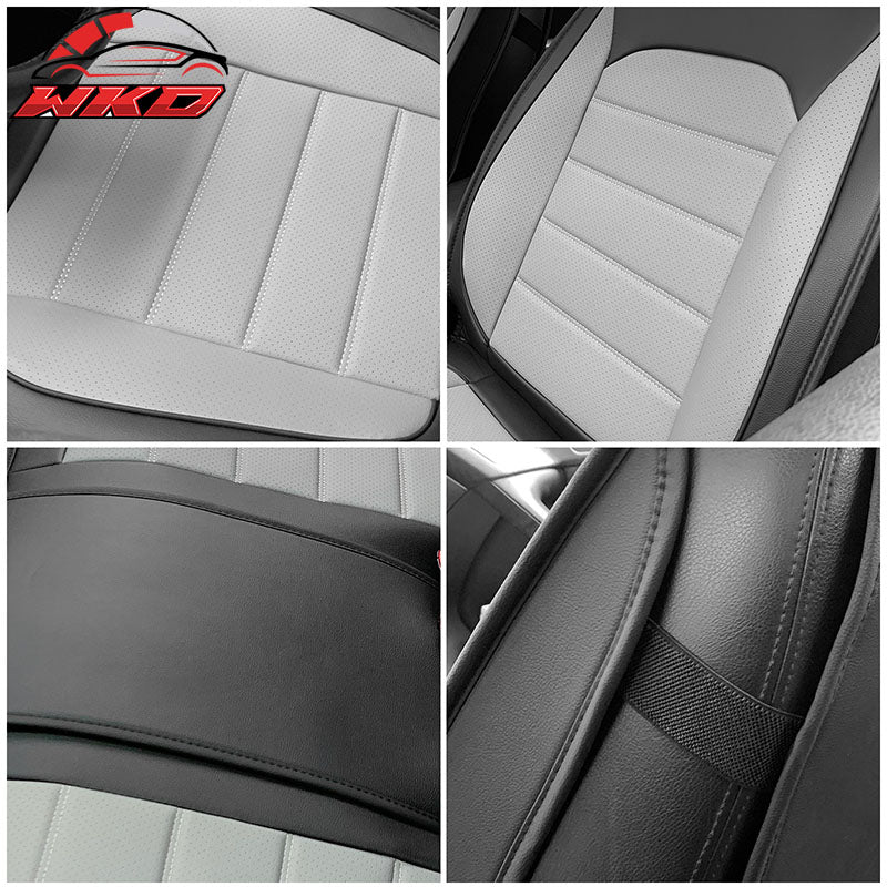 Fits 07-23 Silverado 1500 2500/3500HD Seat Covers Black&Gray PU Leather Full Set