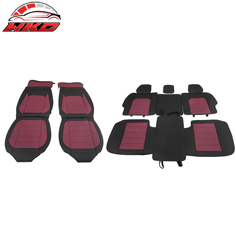 Wholesale 07-23 Silverado 1500 2500/3500HD Seat Covers Black&Red PU Leather Full Set