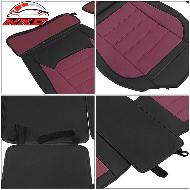 Fits 07-23 Silverado 1500 2500/3500HD Seat Covers Black&Red PU Leather Full Set