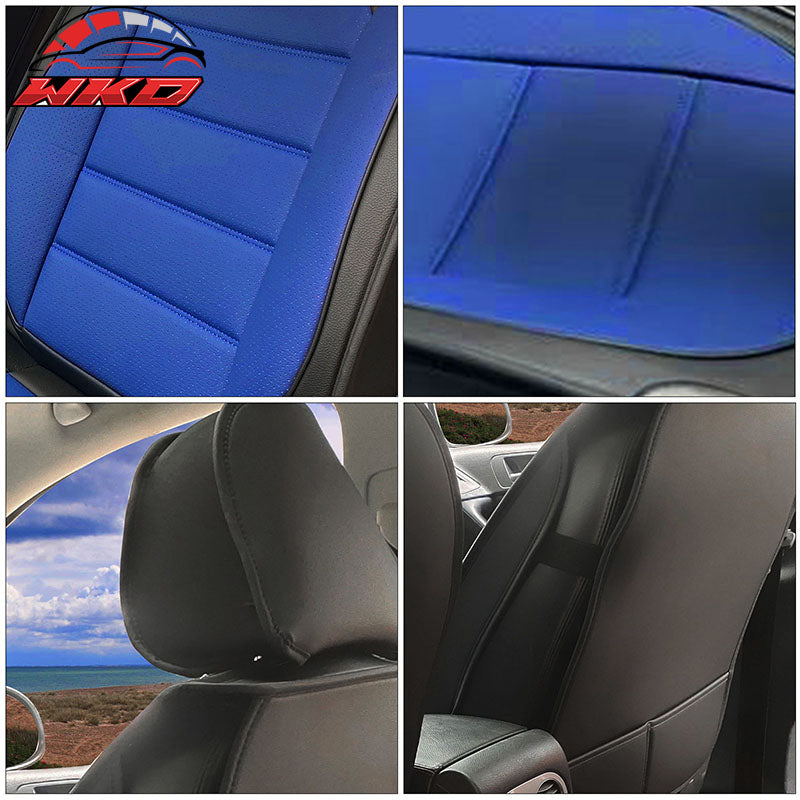 Fits 07-23 Silverado 1500 2500/3500HD Seat Covers Black&Blue PU Leather Full Set