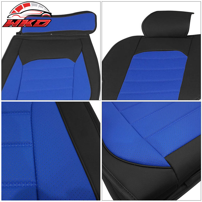 Fits 07-23 Silverado 1500 2500/3500HD Seat Covers Black&Blue PU Leather Full Set