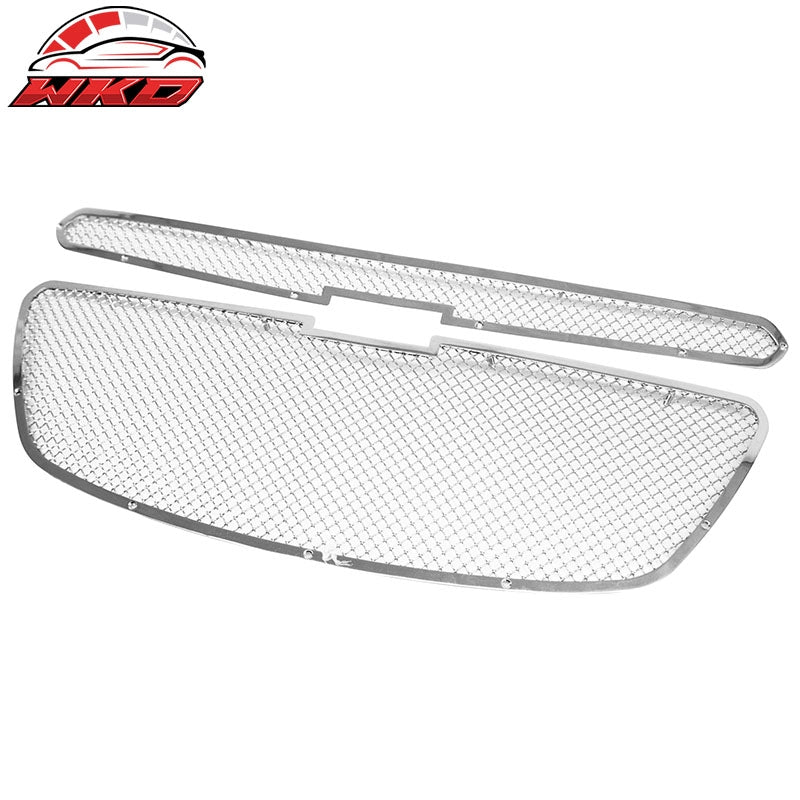 Fits 13-15 Chevrolet Spark Mesh Style Front Bumper Upper + Center Grille Chrome