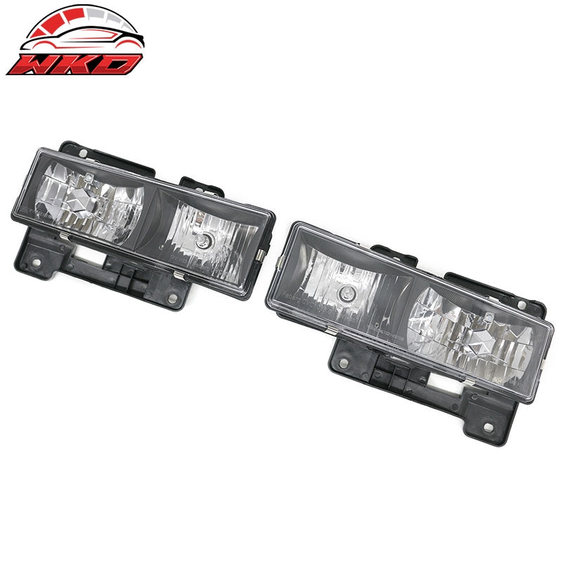 Fits 88-93 Chevy C/K 92-93 Chevy Blazer Head Lights Black Housing Clear Lens 2PC