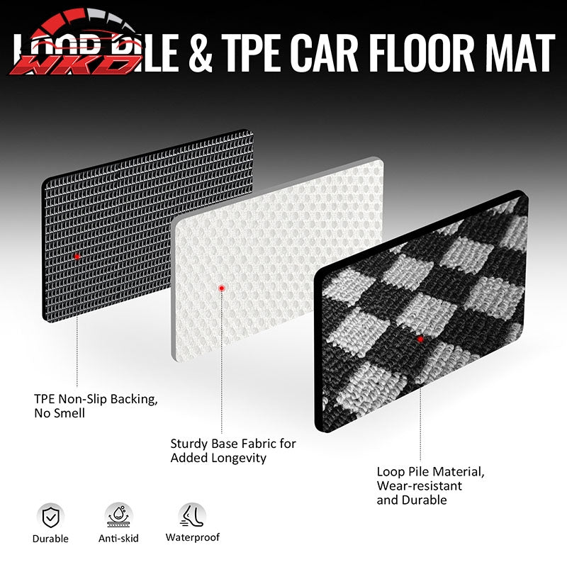 Fits 10-15 Chevy Camaro Floor Mats Non-Slip Carpets Checkered Black Gray Plaid