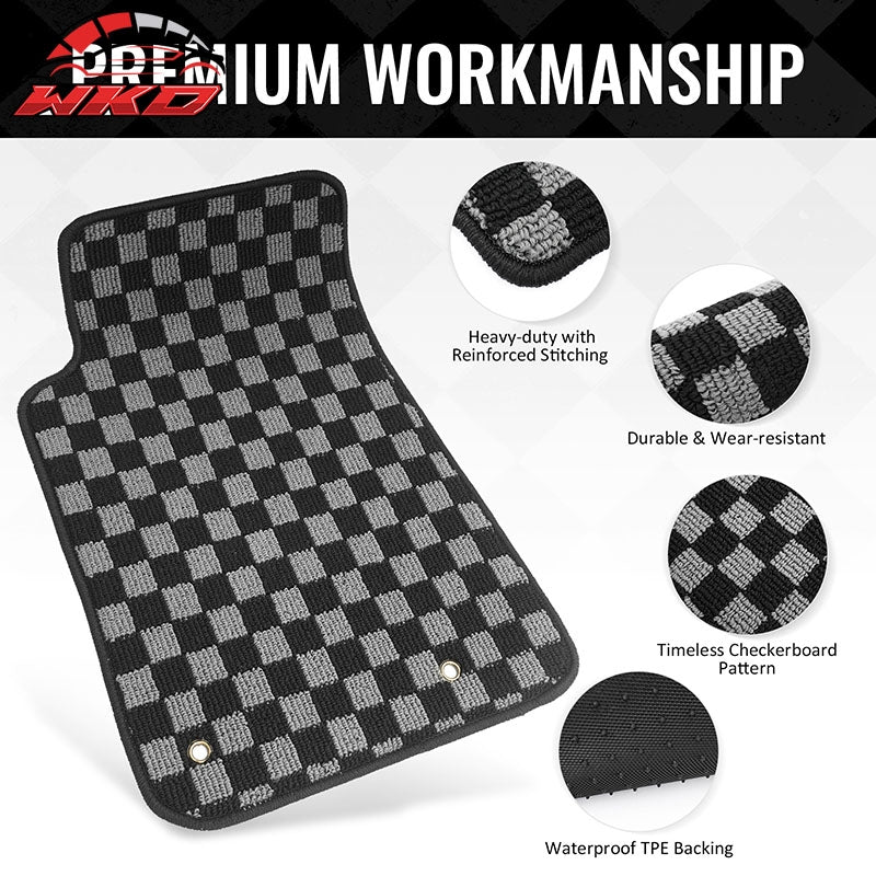 Fits 10-15 Chevy Camaro Floor Mats Non-Slip Carpets Checkered Black Gray Plaid