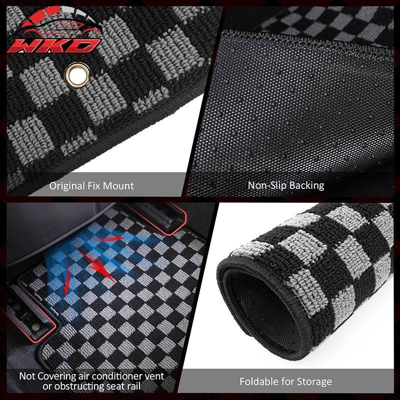 Fits 10-15 Chevy Camaro Floor Mats Non-Slip Carpets Checkered Black Gray Plaid