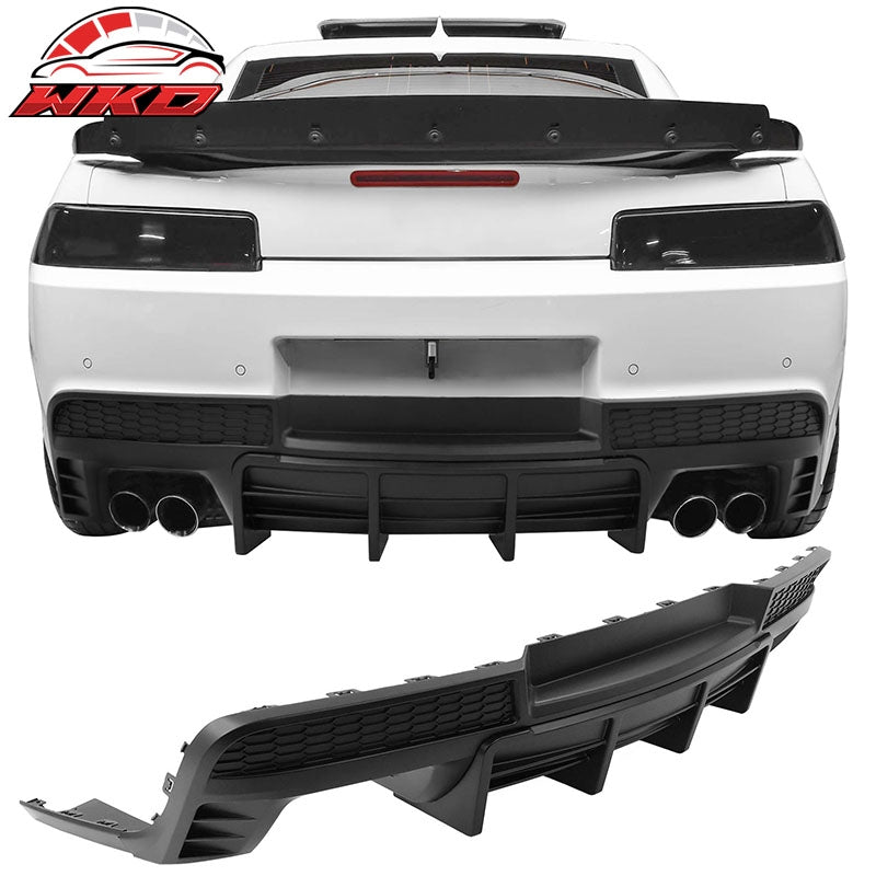 Fits 14-15 Chevy Camaro LT LS Ikon Matte Black Rear Diffuser + Quad Exhaust Tips