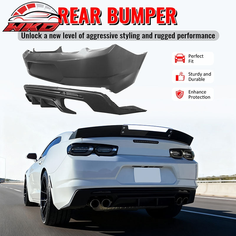 Fits 19-24 Chevy Camaro LT/LS/SS/ZL1 OE Style Rear Bumper Cover & Matte Diffuser