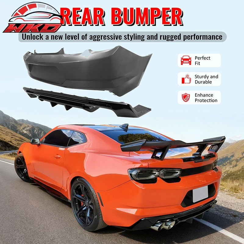 Fits 19-24 Chevy Camaro LT/LS/SS/ZL1 OE Style Rear Bumper Cover & Gloss Diffuser
