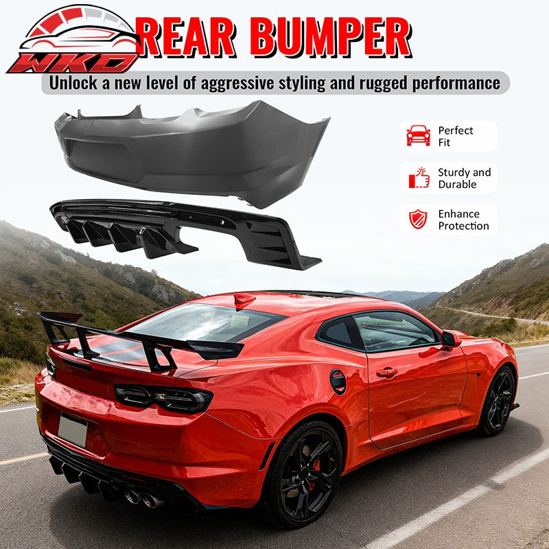 Fits 19-24 Chevy Camaro LT/LS/SS/ZL1 OE Rear Bumper Cover + IKON Gloss Diffuser