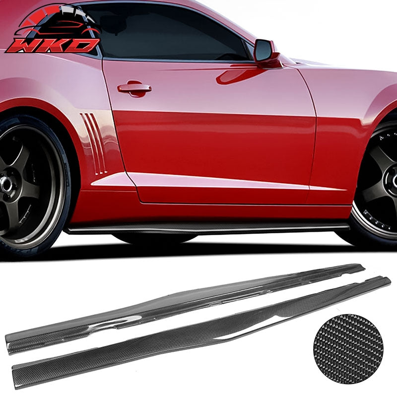 Fits 10-15 Chevy Camaro IKON Style Side Skirts Extension 2PC Matte Carbon Fiber