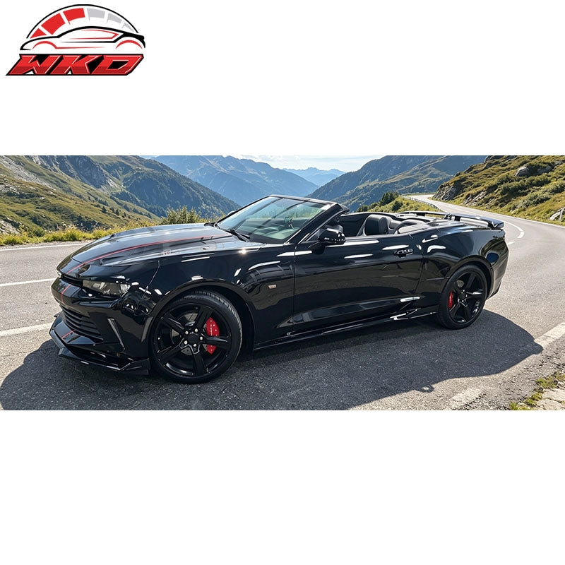 Fits 16-24 Chevy Camaro Rocker Style Side Skirts Rocker Panel Gloss Black 4PC PP