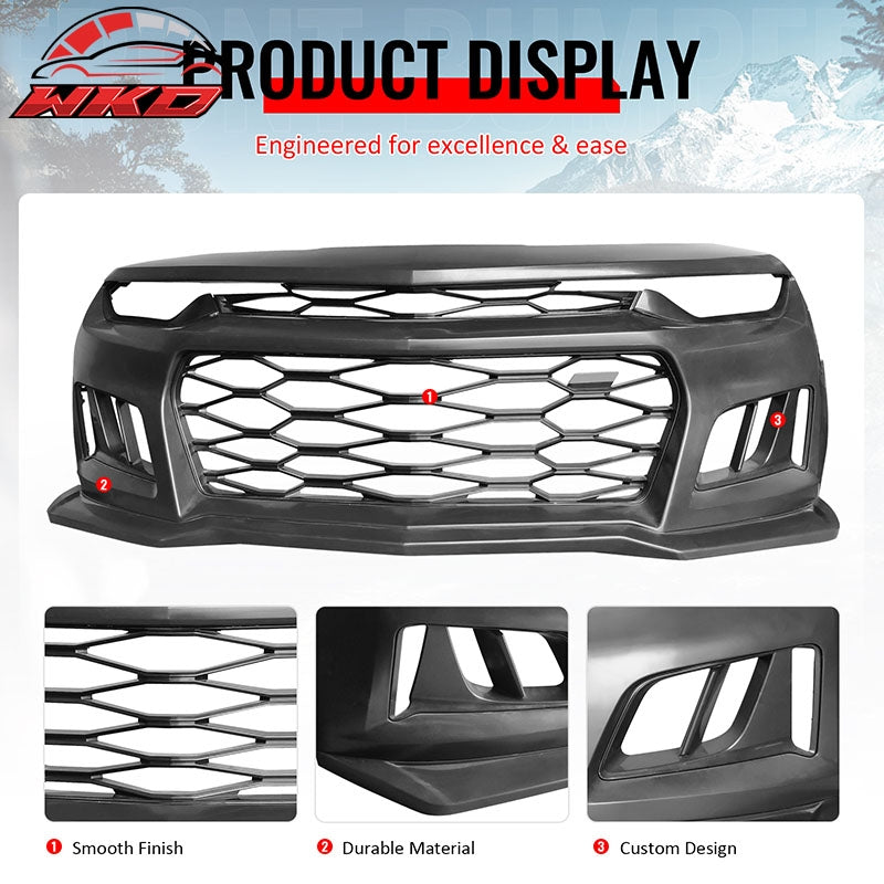 Fits 19-24 Chevy Camaro ZL1 Front Bumper Cover Conversion Kit Gloss Black Canard