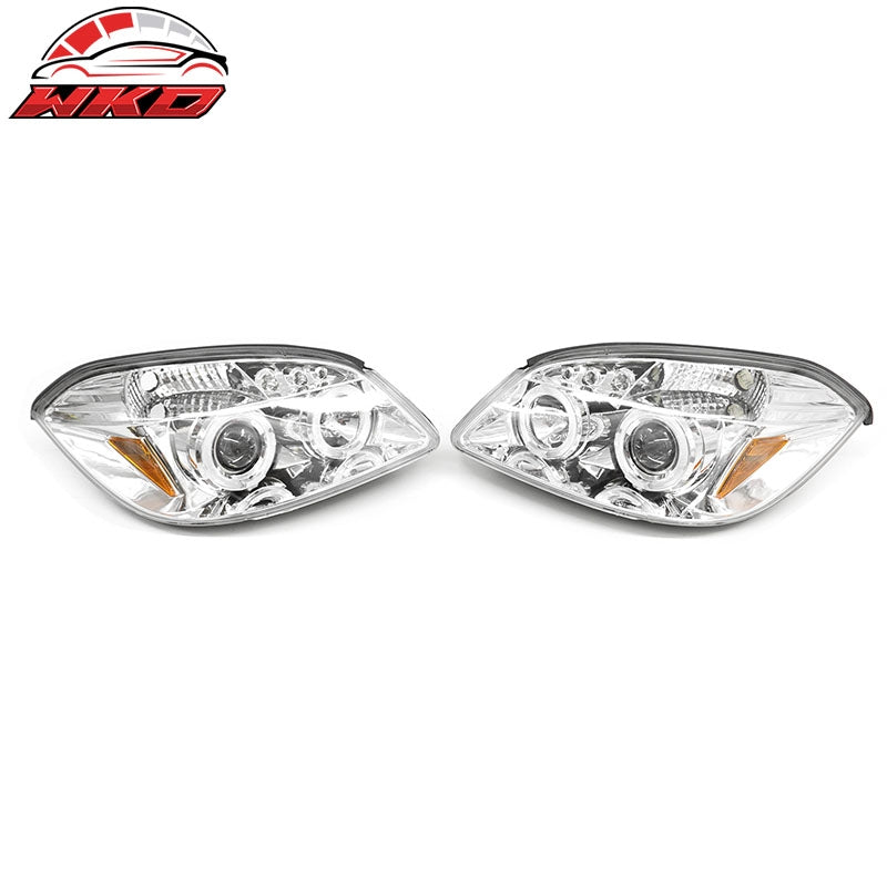 Fits 2005-2010 Chevy Cobalt LED Halo Head Lights Chrome Housing Clear Lens Pair