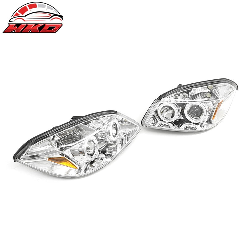 Fits 2005-2010 Chevy Cobalt LED Halo Head Lights Chrome Housing Clear Lens Pair
