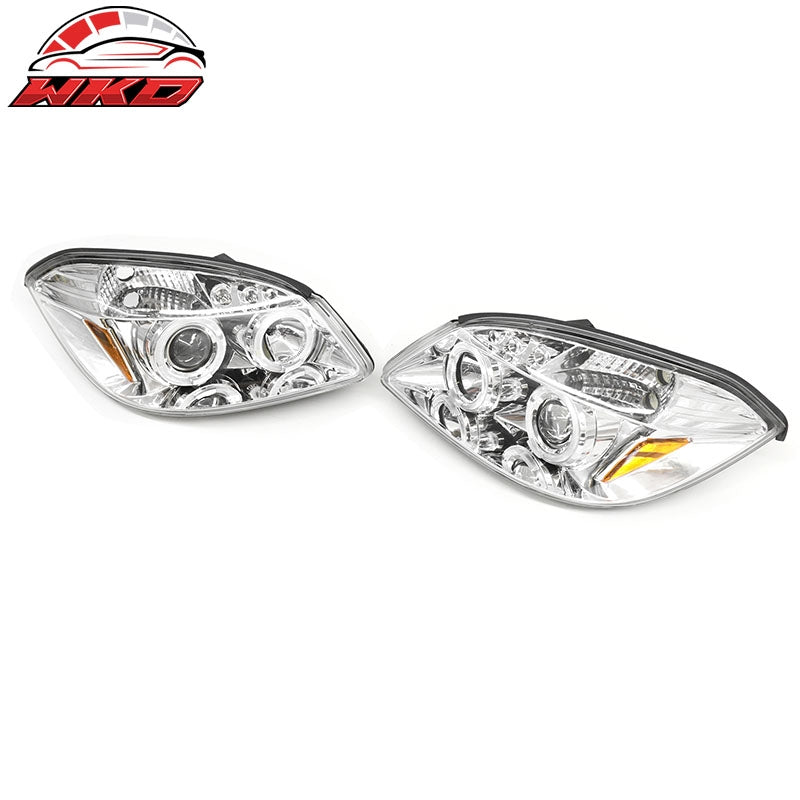 Fits 2005-2010 Chevy Cobalt LED Halo Head Lights Chrome Housing Clear Lens Pair