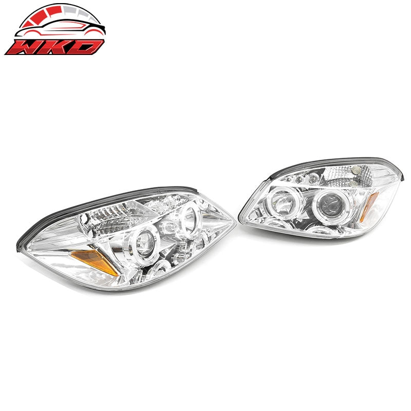 Fits 2005-2010 Chevy Cobalt LED Halo Head Lights Chrome Housing Clear Lens Pair