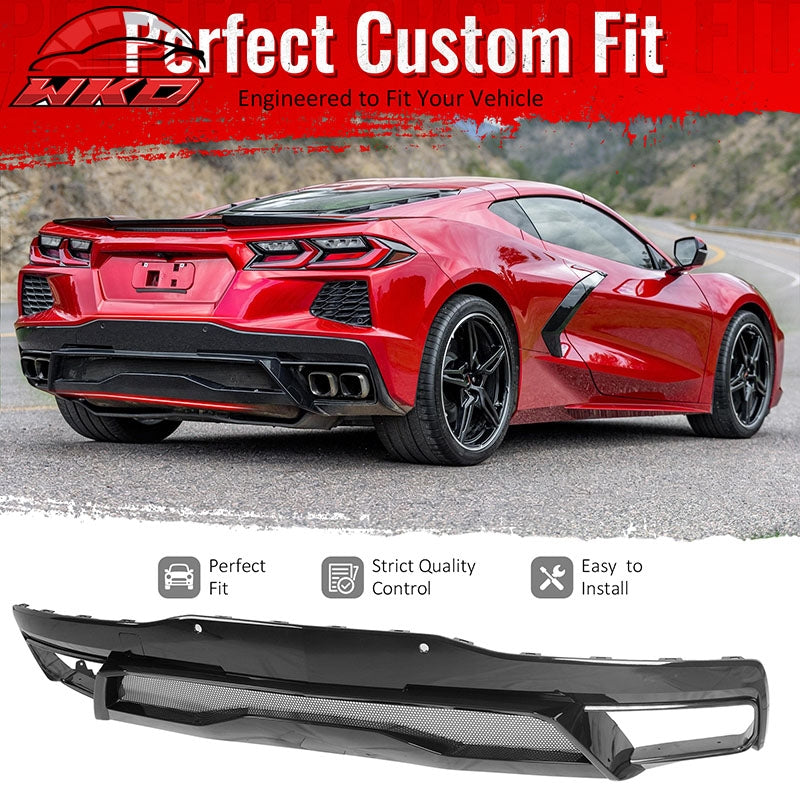 Fits 20-26 Chevy Corvette C8 Z51 Stingray OE Rear Bumper Diffuser Pearl Black PP