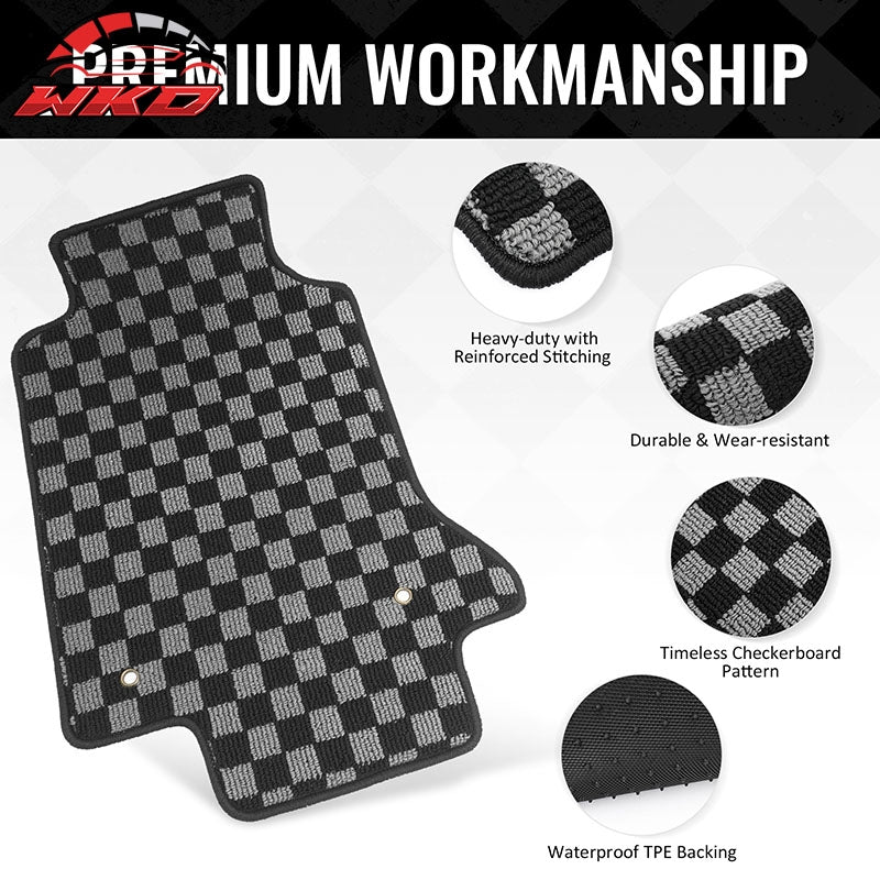 Fits 97-04 Chevy Corvette Floor Mats Non-Slip Carpets Checkered Black Gray Plaid
