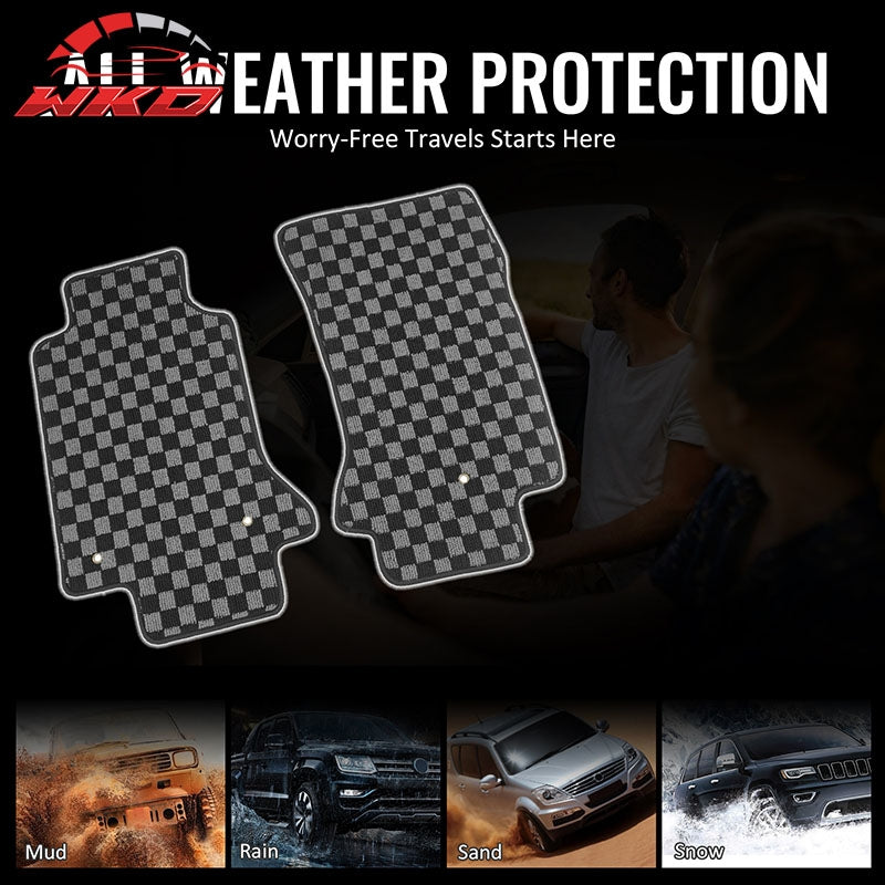 Fits 97-04 Chevy Corvette Floor Mats Non-Slip Carpets Checkered Black Gray Plaid