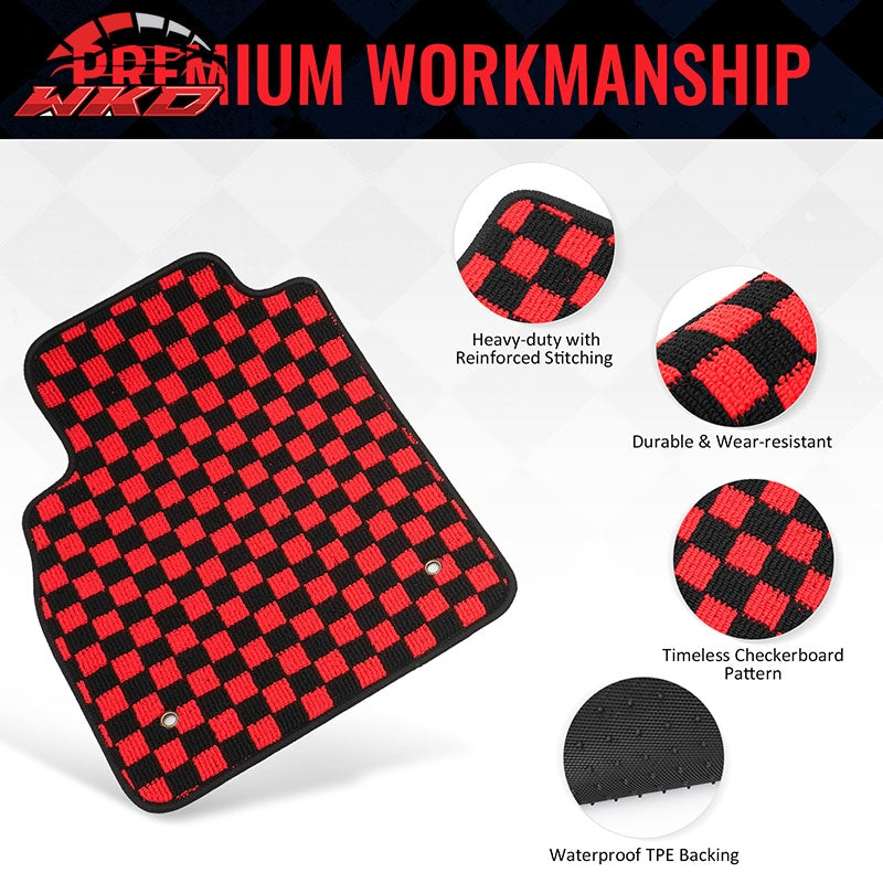 Fits 08-15 Chevy Cruze & 16 Limited Floor Mats Checkered Carpets Black Red Plaid