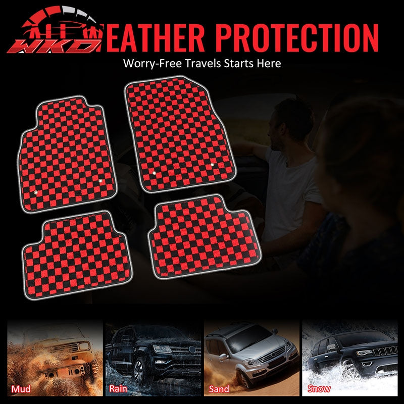 Fits 08-15 Chevy Cruze & 16 Limited Floor Mats Checkered Carpets Black Red Plaid