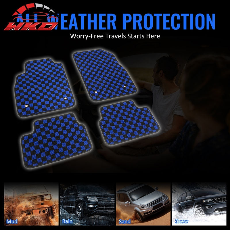 Fits 08-15 Chevy Cruze & 16 Limited Floor Mats Checkered Carpet Black Blue Plaid