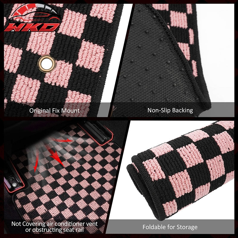 Fits 08-15 Chevy Cruze & 16 Limited Floor Mats Checkered Carpet Black Pink Plaid