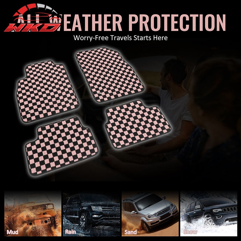 Fits 08-15 Chevy Cruze & 16 Limited Floor Mats Checkered Carpet Black Pink Plaid