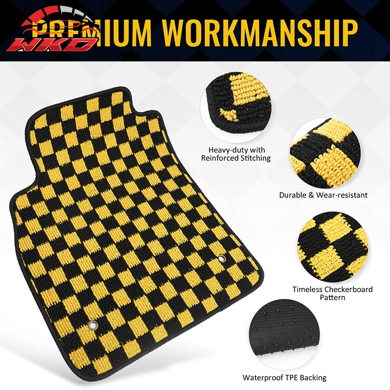 Fits 08-15 Chevy Cruze 16 Limited Floor Mats Checkered Carpet Black Yellow Plaid