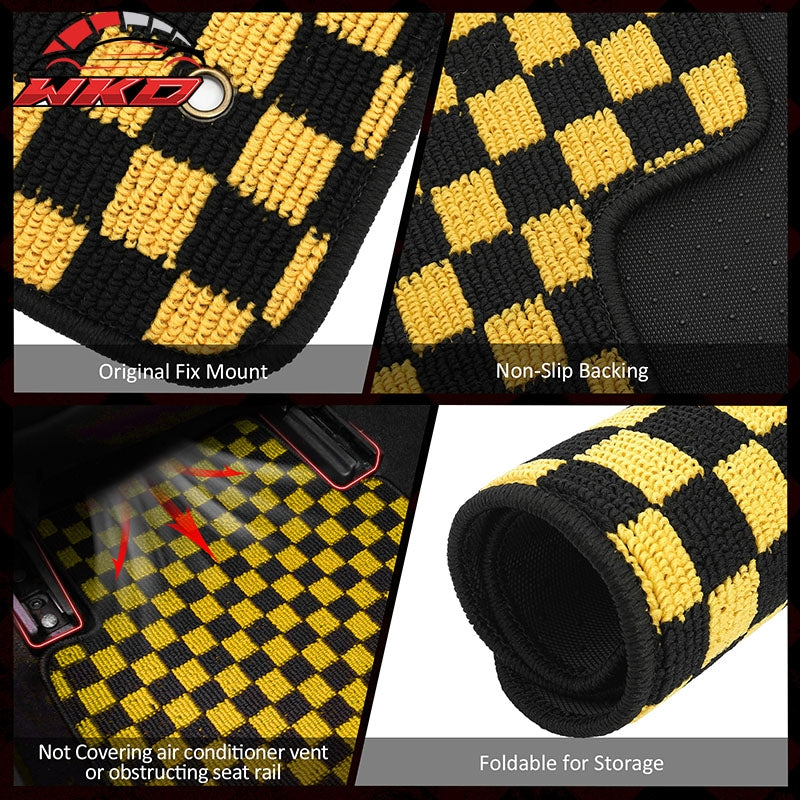 Fits 08-15 Chevy Cruze 16 Limited Floor Mats Checkered Carpet Black Yellow Plaid