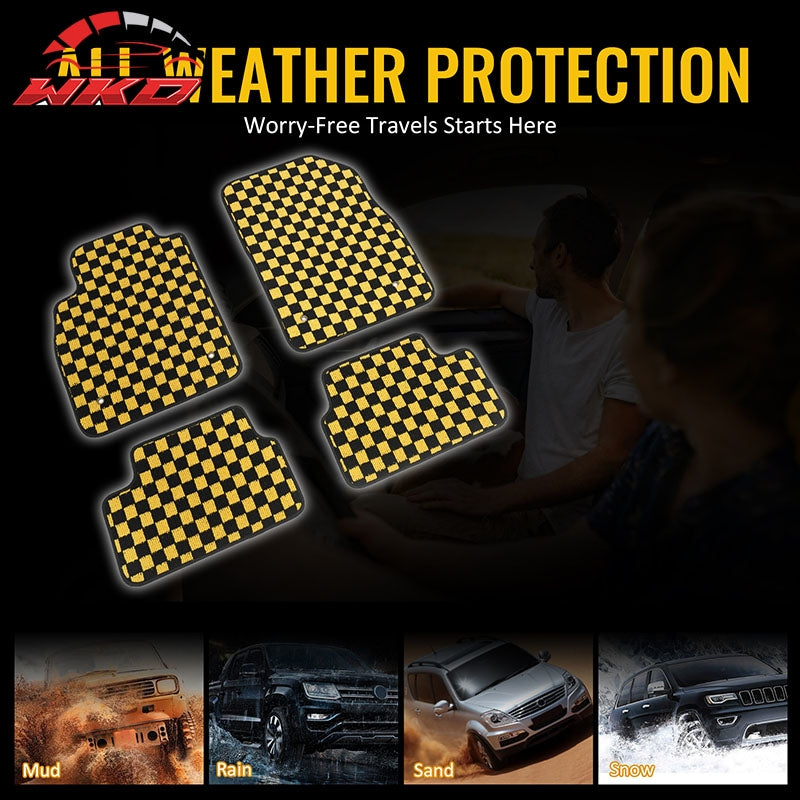 Fits 08-15 Chevy Cruze 16 Limited Floor Mats Checkered Carpet Black Yellow Plaid