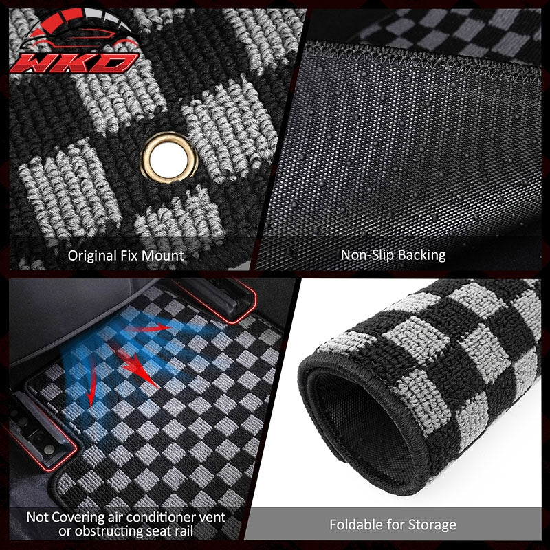 Fits 10-17 Chevy Equinox Floor Mats Non-Slip Carpets Checkered Black Gray Plaid