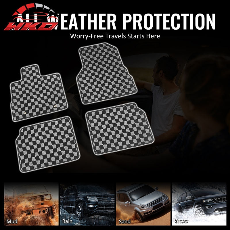 Fits 10-17 Chevy Equinox Floor Mats Non-Slip Carpets Checkered Black Gray Plaid