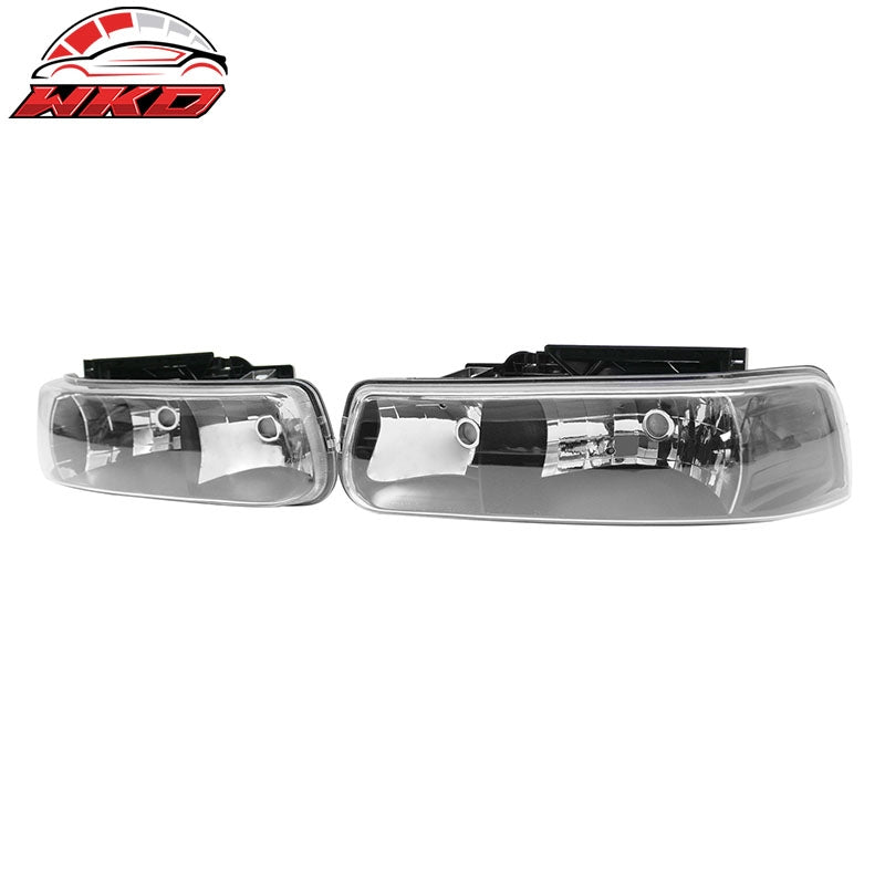 Fits 99-02 Chevy Silverado 1500 2500 00-06 Tahoe Head Lights Black Housing Pair