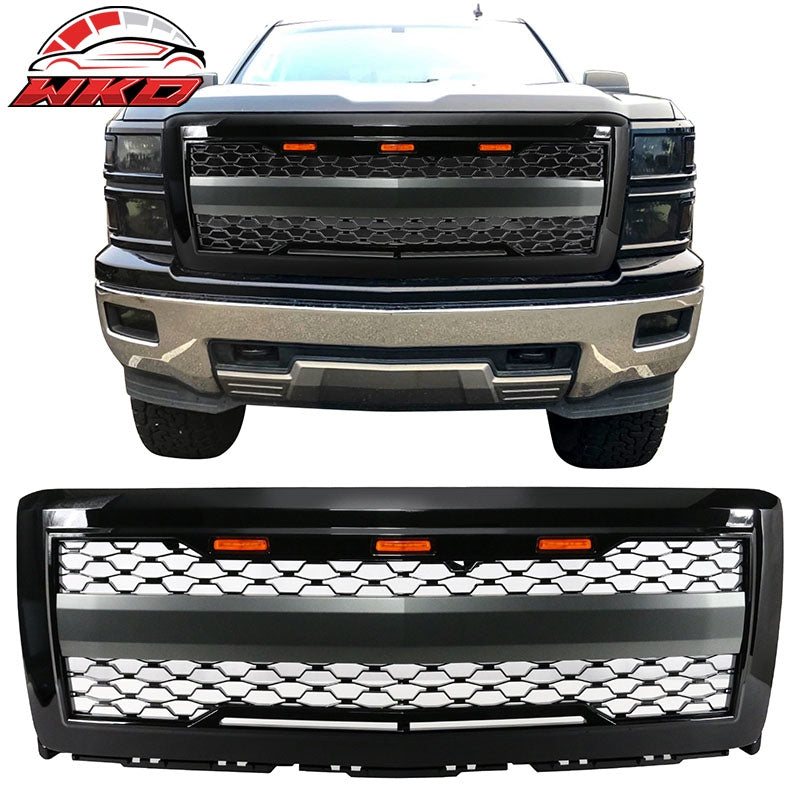 Wholesale 14-15 Chevy Silverado 1500 Front Bumper Hood Mesh Grille Guard Gloss Black