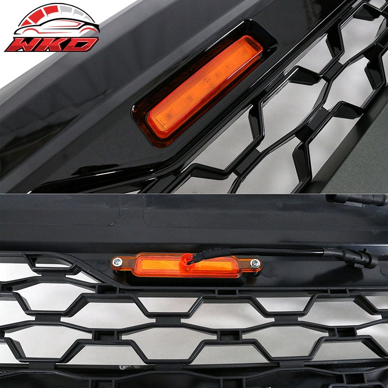 Fits 14-15 Chevy Silverado 1500 Front Bumper Hood Mesh Grille Guard Gloss Black