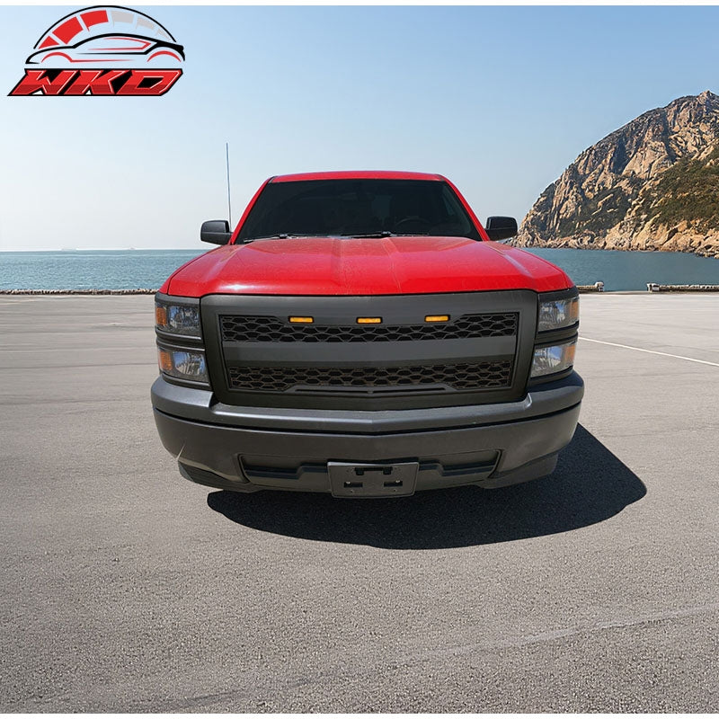 Fits 14-15 Chevy Silverado 1500 Front Bumper Hood Grille Matte Black
