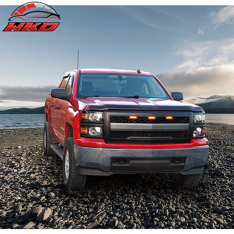 Fits 14-15 Chevy Silverado 1500 Front Bumper Hood Grille Matte Black