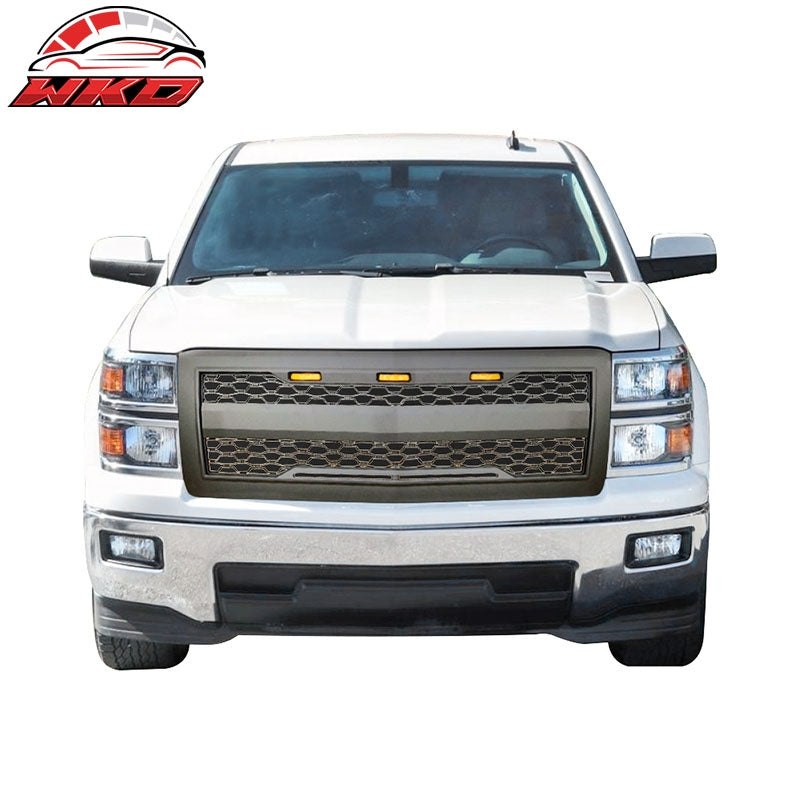 Fits 14-15 Chevy Silverado 1500 Front Bumper Hood Grille Matte Black