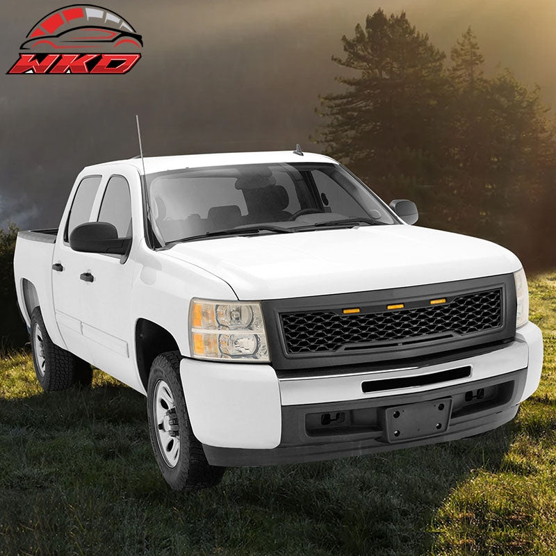 Fits 07-13 Chevy Silverado 1500 Front Bumper Hood Mesh Grille - Gloss Black