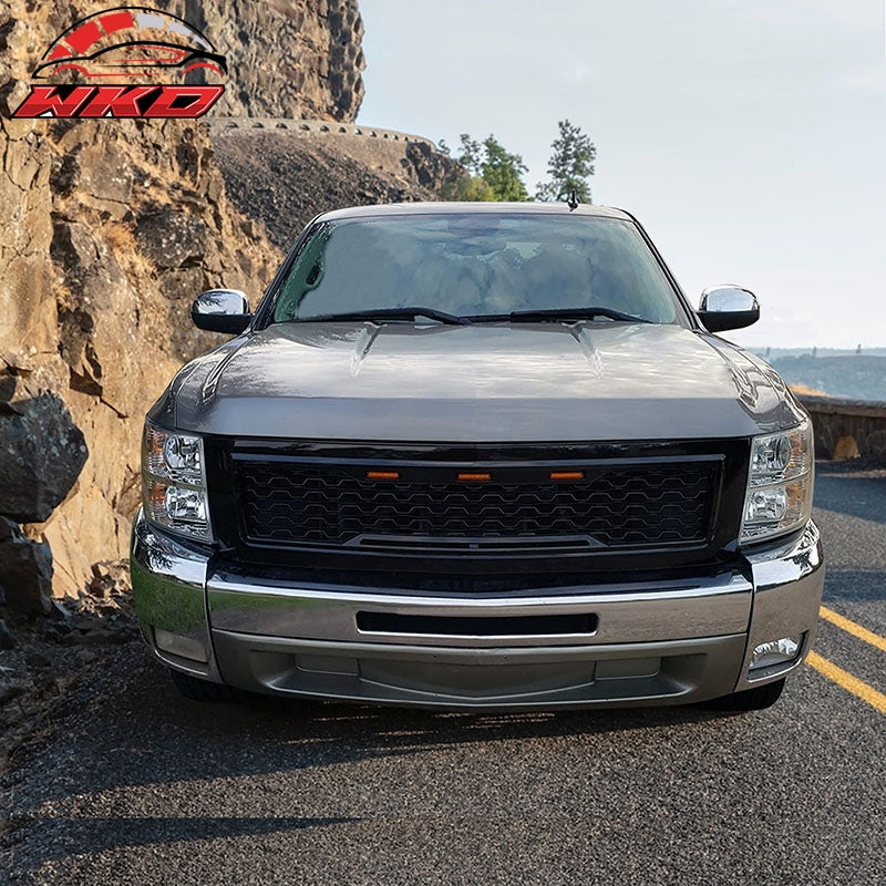 Fits 07-13 Chevy Silverado 1500 Front Bumper Hood Mesh Grille - Gloss Black
