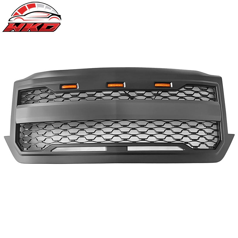 Fits 16-19 Chevy Silverado 1500 LD Front Bumper Hood Mesh Grille - Matte Black