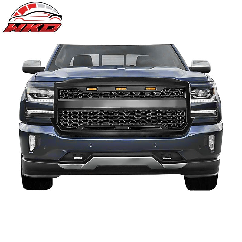 Fits 16-19 Chevy Silverado 1500 LD Front Bumper Hood Mesh Grille - Matte Black