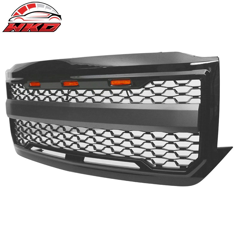 Fits 16-19 Chevy Silverado 1500 LD Front Bumper Hood Mesh Grille - Gloss Black