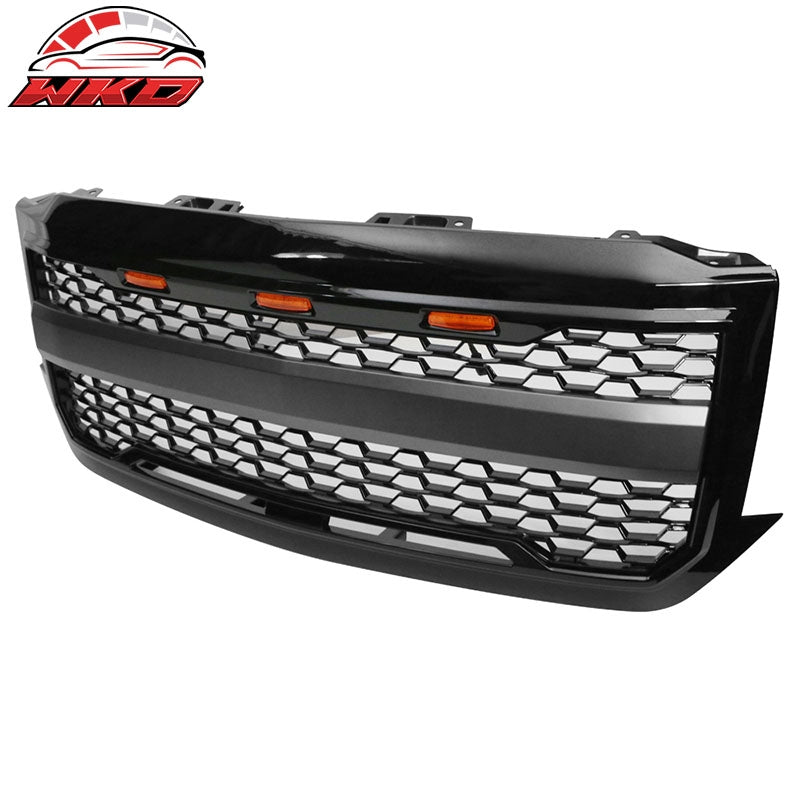 Fits 16-19 Chevy Silverado 1500 LD Front Bumper Hood Mesh Grille - Gloss Black