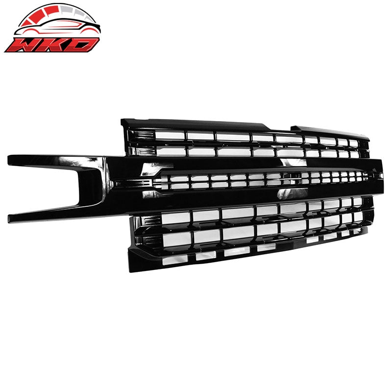 Fits 19-21 Chevy Silverado 1500 LTZ Front Bumper Hood Mesh Grille - Gloss Black