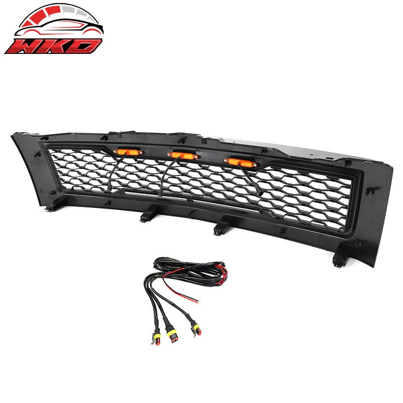 Fits 07-13 Chevy Silverado 1500 Matte Black Bumper Hood Mesh Grille Amber Light