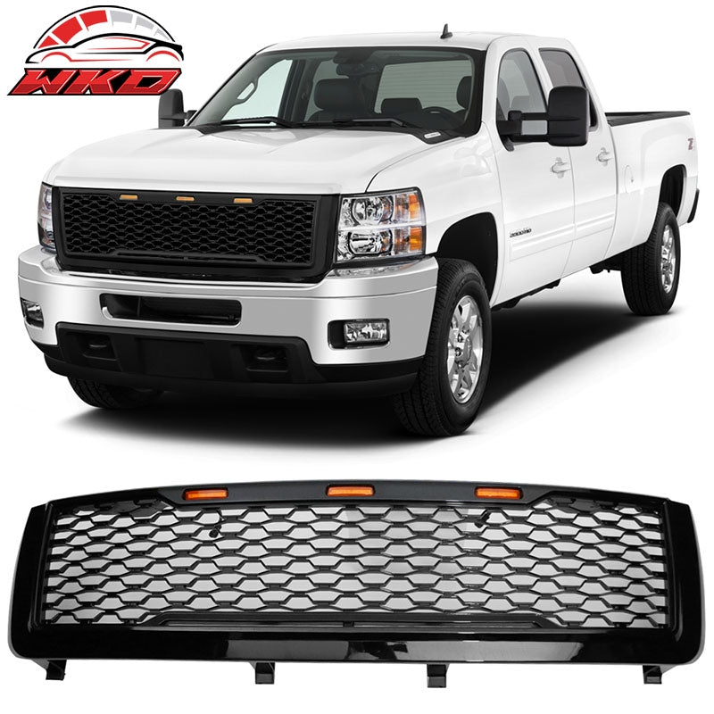 Wholesale 11-14 Chevy Silverado 2500 3500 HD Front Bumper Hood Grille - Gloss Black